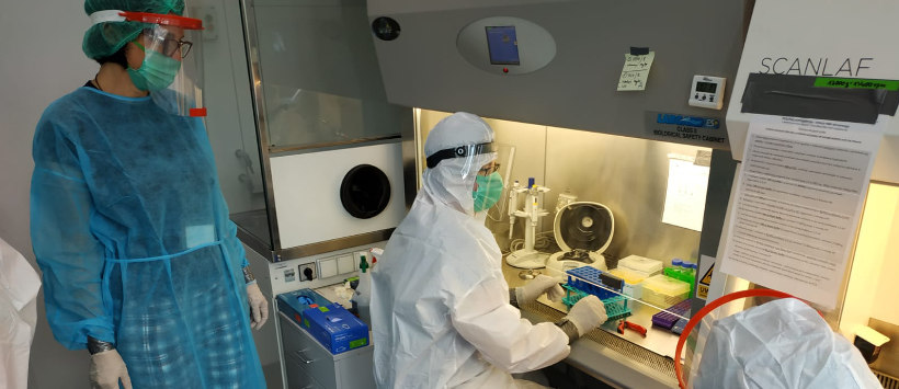 Naukowcy w strojach ochronnych pracują w laboratorium