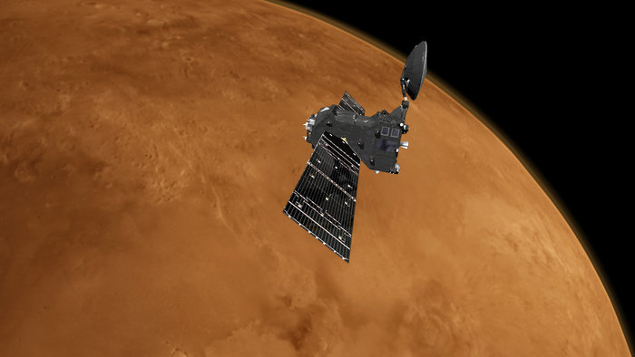 Wizualizacja Trace Gas Orbiter na Marsie. Źródło: http://www.esa.int/