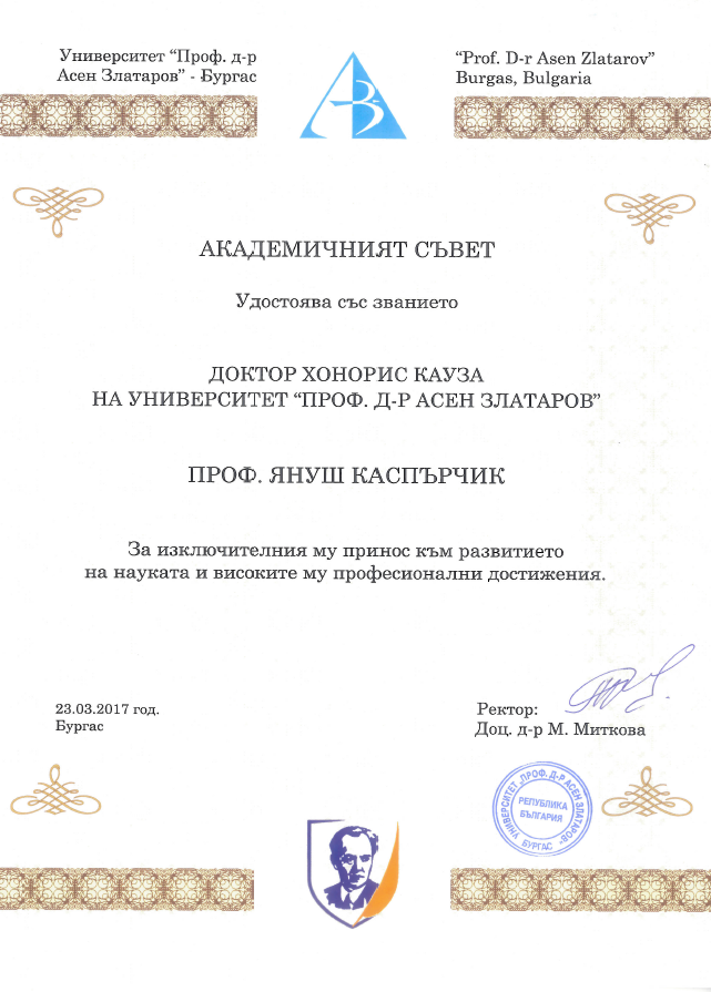 dyplom doktor honoris causa prof J Kacprzyk